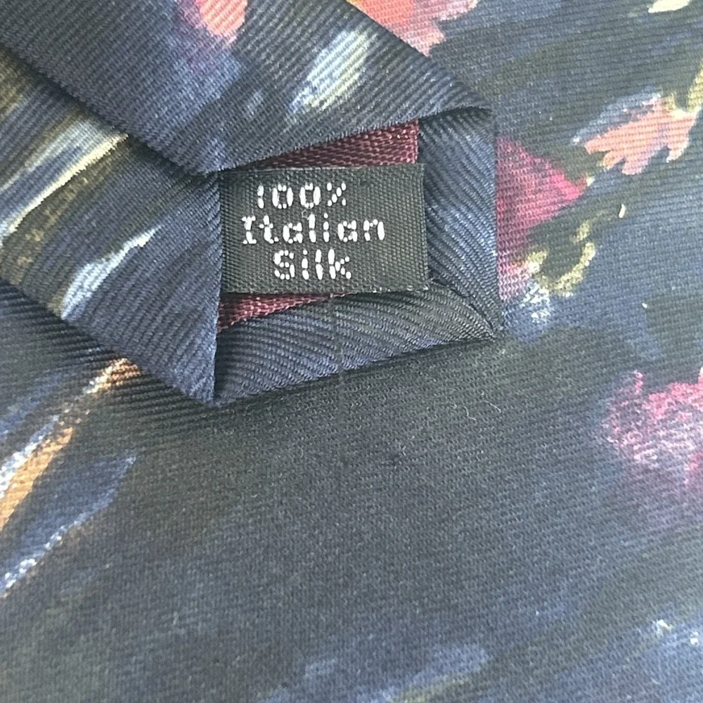 Vintage Navy Blue Italian Silk Tie L'Atelier Floral Abstract Made In USA